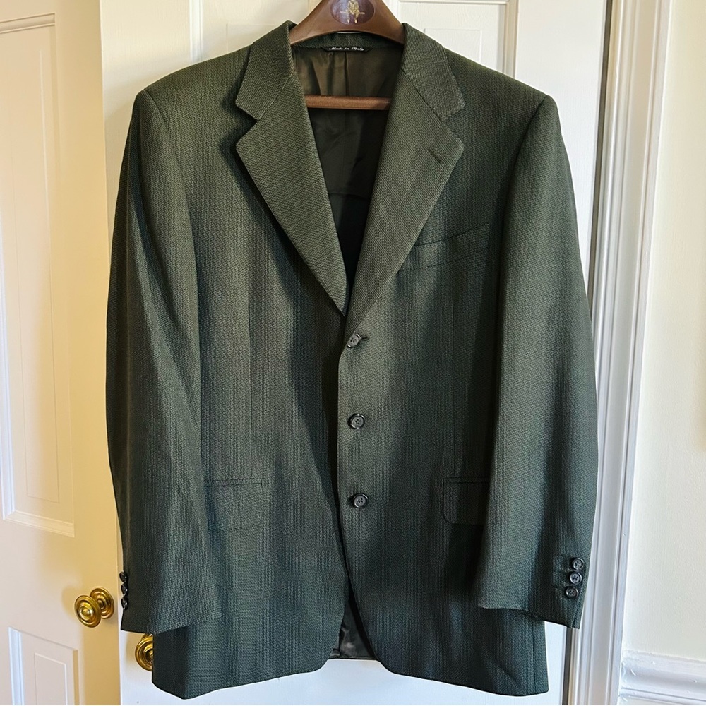 Canali Dark Green Three Button Wool Men's Blazer Size 48R Made in Italy